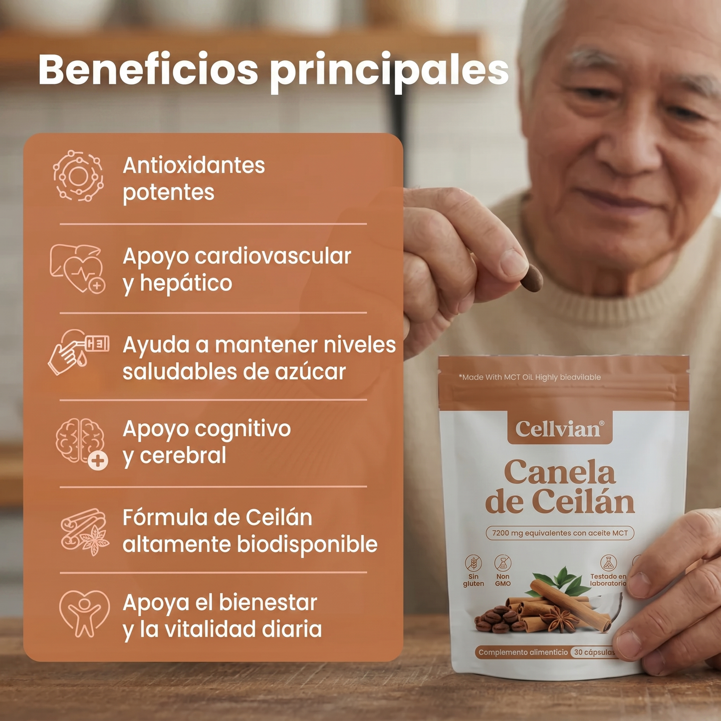 Cellvian Canela de Ceilán 7200 mg — Extracto 12:1 con Aceite MCT