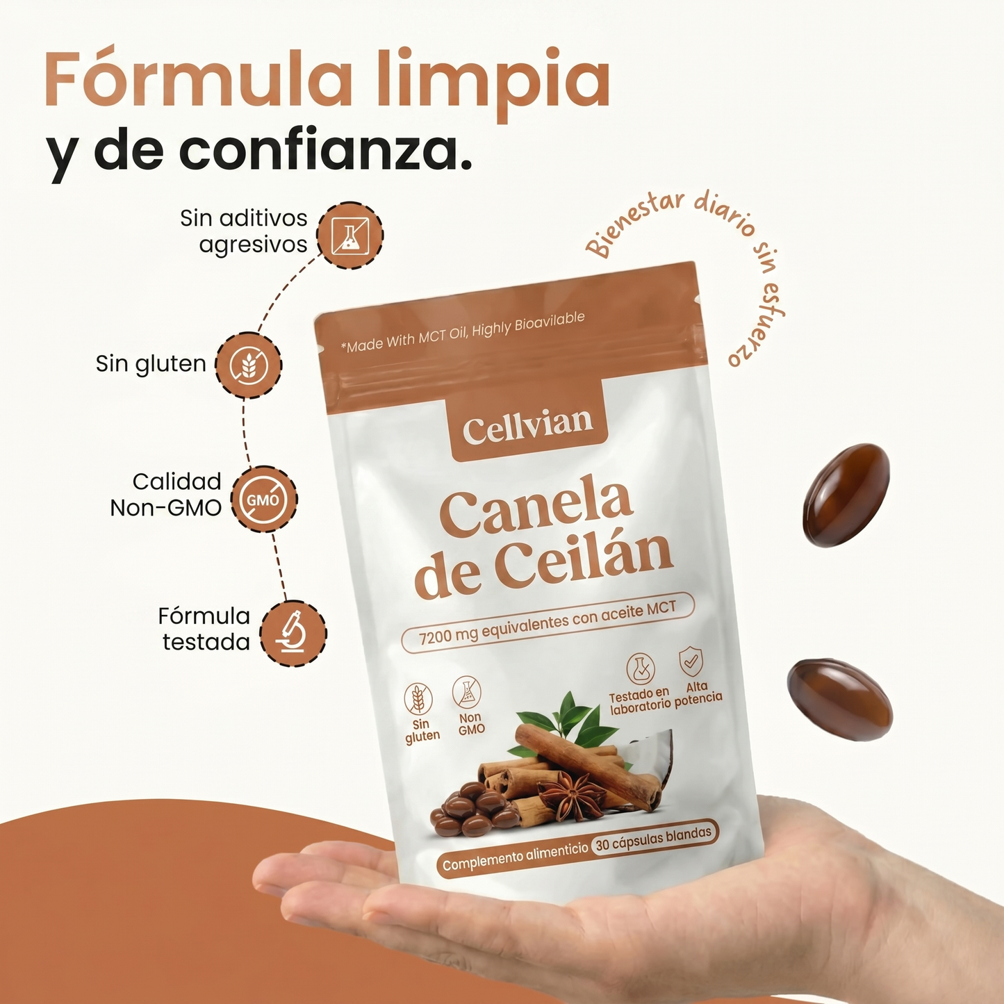 Cellvian Canela de Ceilán 7200 mg — Extracto 12:1 con Aceite MCT