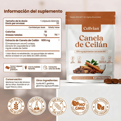 Cellvian Canela de Ceilán 7200 mg — Extracto 12:1 con Aceite MCT