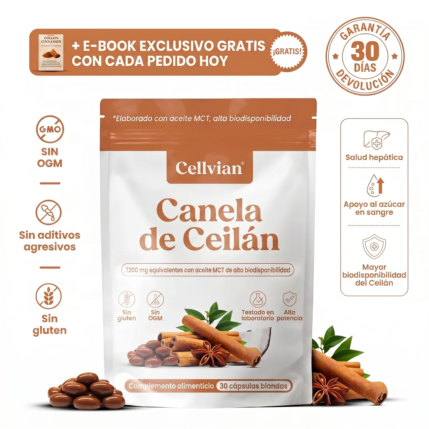 Cellvian Canela de Ceilán 7200 mg — Extracto 12:1 con Aceite MCT